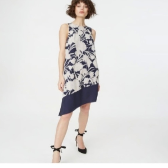 Club Monaco Quynh Blue Floral Asymmetrical Dress Size 2 Sleeveless - Picture 2 of 16